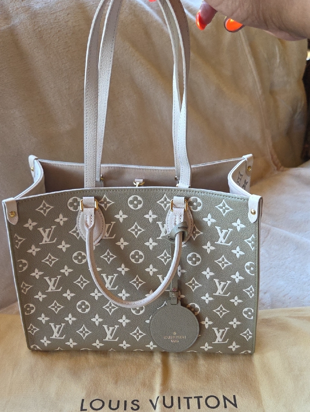 Louis Vuitton Grey and White Monogram Onthego MM Tote Empreinte